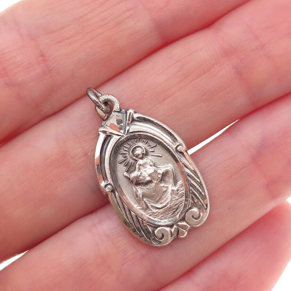 HMH Religious 925 Sterling Silver Antique Art Deco St. Christopher Charm Pendant